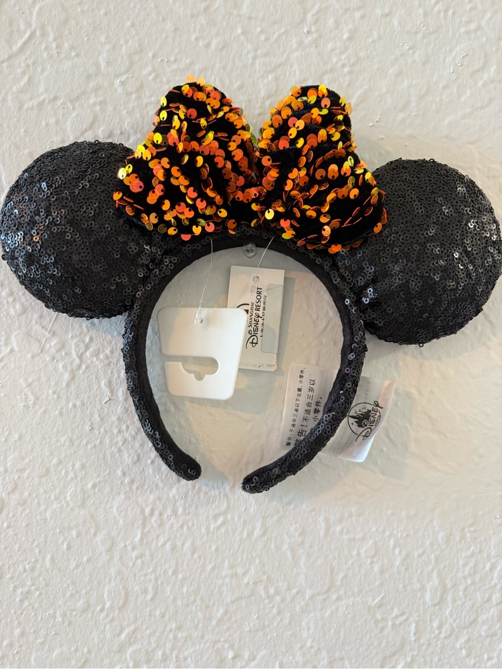 Disney Black Sequin Minnie Ears Headband with Orange and Black Sequin Bow